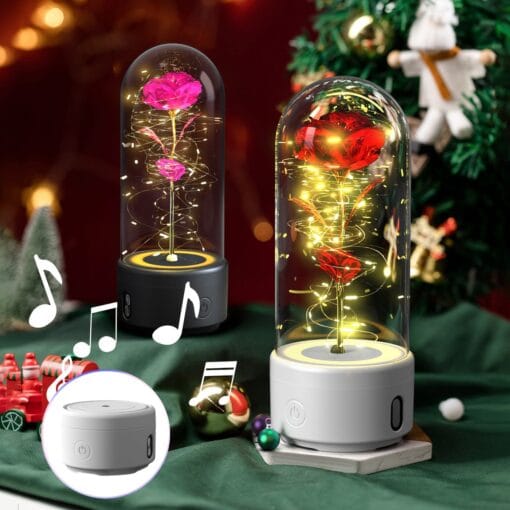 Creative 2 In 1 Rose Flowers LED Light And Bluetooth-compatible Speaker Valentine's Day